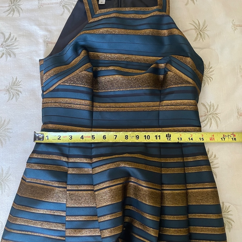 Kay Unger Navy and Gold Striped Halter Wedding Guest Gown - Picture 12 of 15